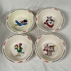 Vintage 1995 Kellogg Plastic Cereal Bowls Nevin International Complete Set of 4